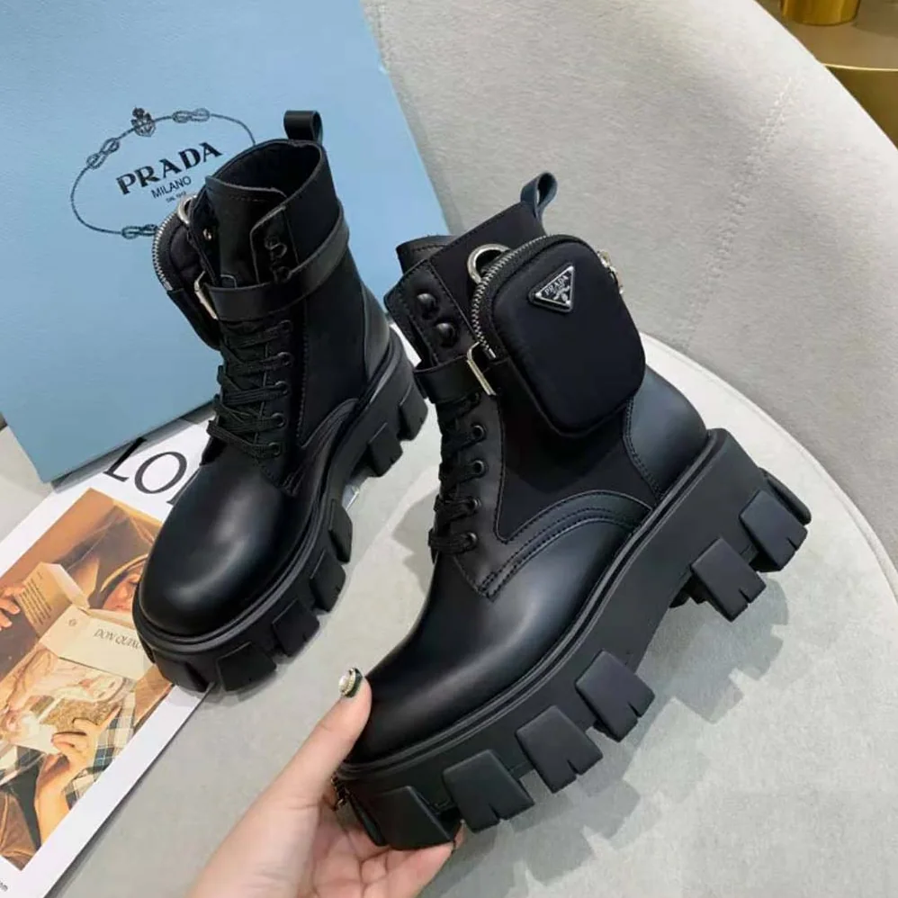 Prada Brushed Rois Leather and Nylon Monolith Boots for Women Prada Brushed Rois Leather and Nylon Monolith Boots for Women