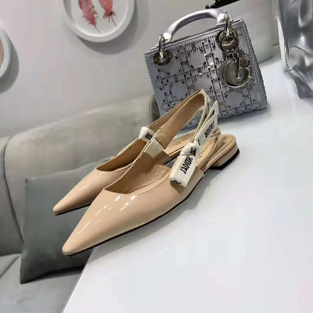 Dior J'adior Patent Calfskin Ballet Pump in 1cm Heel for Women in Sandy