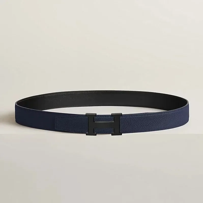 Hermes H Belt Buckle And Reversible Leather Strap Noir in Bleu Nuit