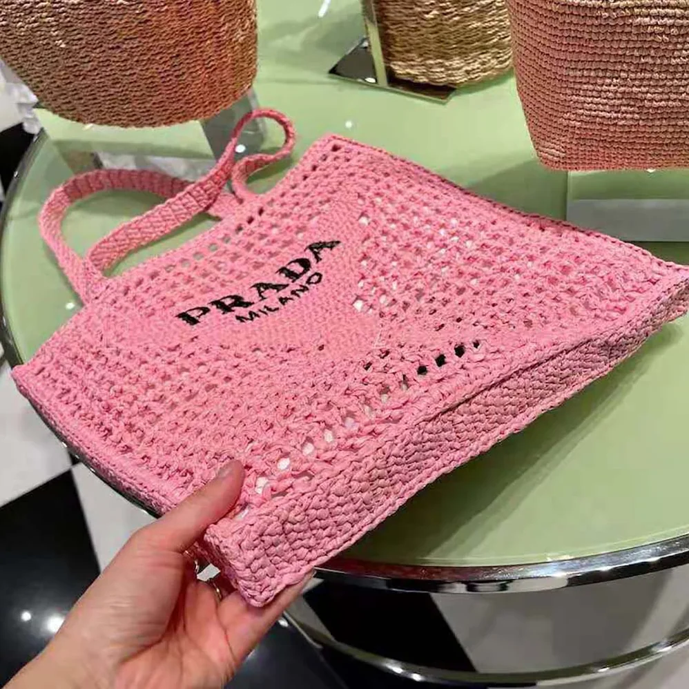 Prada Raffia Tote Bag for Women in Pink
