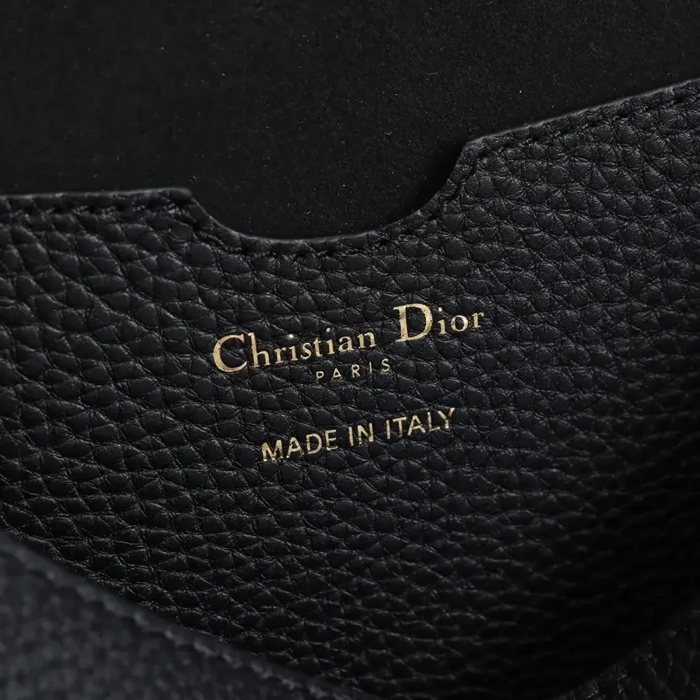 Dior Large Dior Bobby Bag Black Grained Calfskin with Embroidered Shoulder Strap for Women