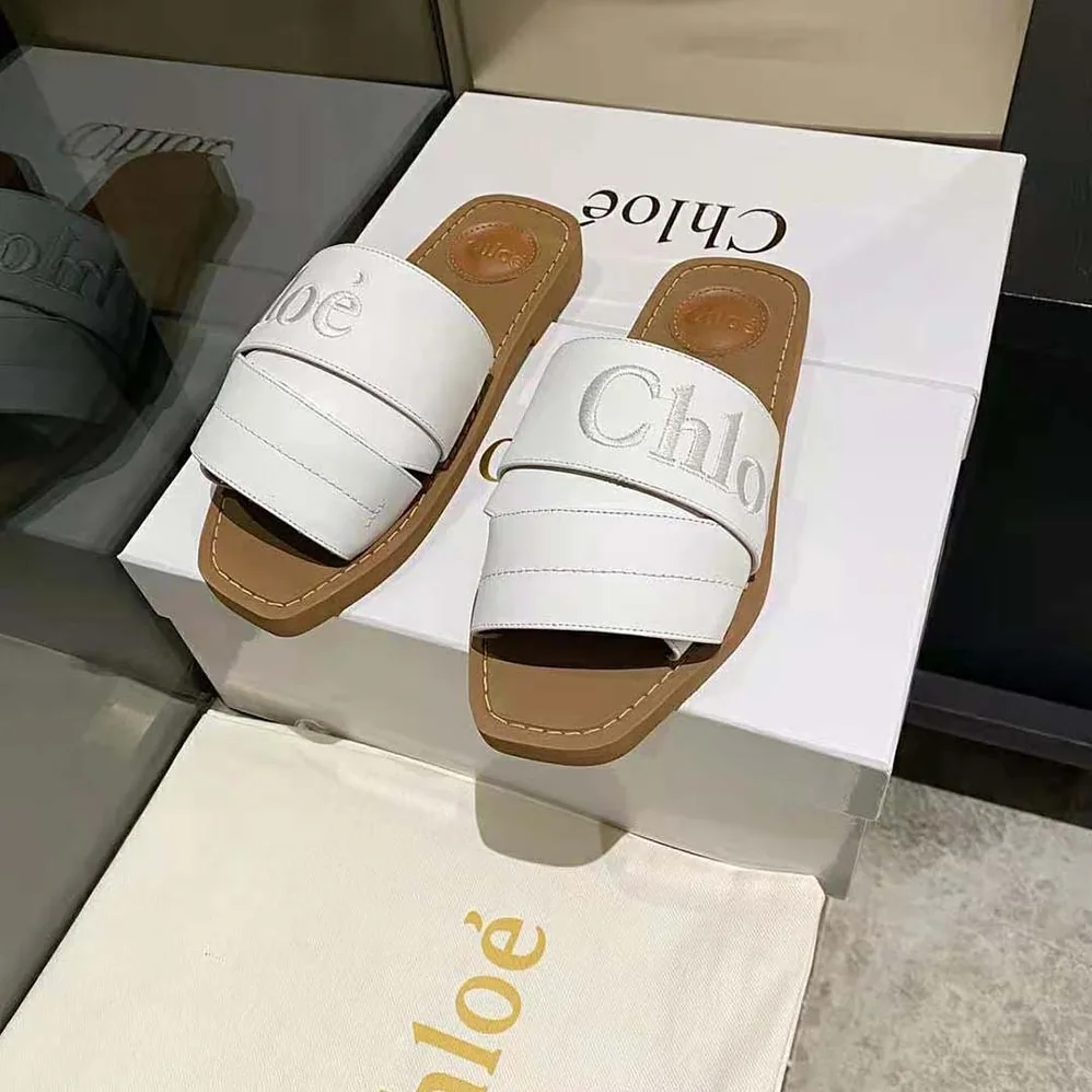 Chloe Woody Flat Mule for Women in White Chloe Woody Flat Mule for Women in White