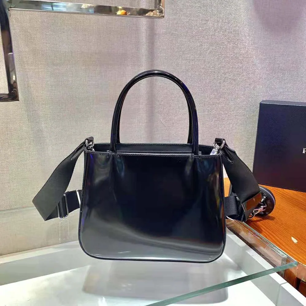 Prada Brushed Leather Handbag Nylon Lining for Women in Black