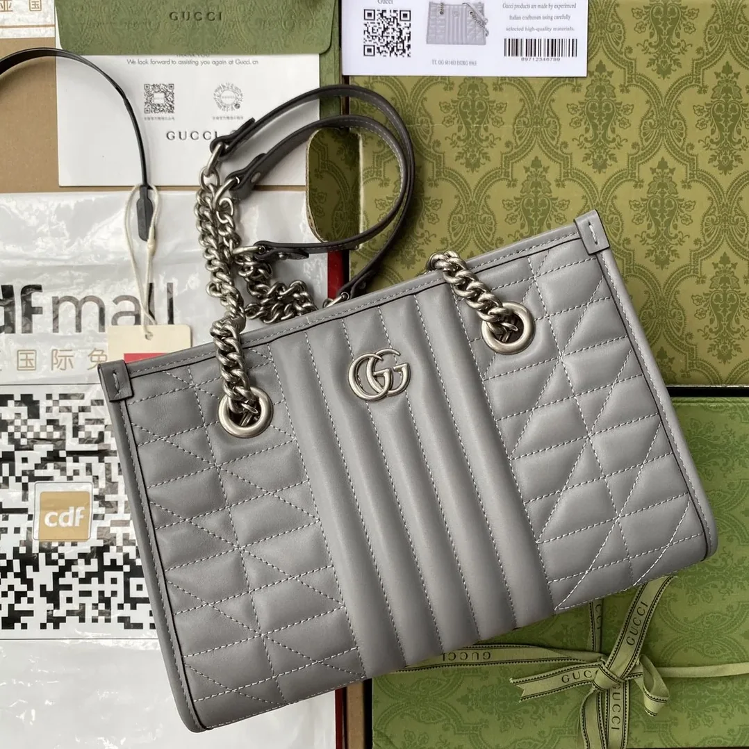 GG Marmont Small Tote Bag Dark Grey Matelassé / GG Marmont Small Tote Bag Dark Grey Matelassé /