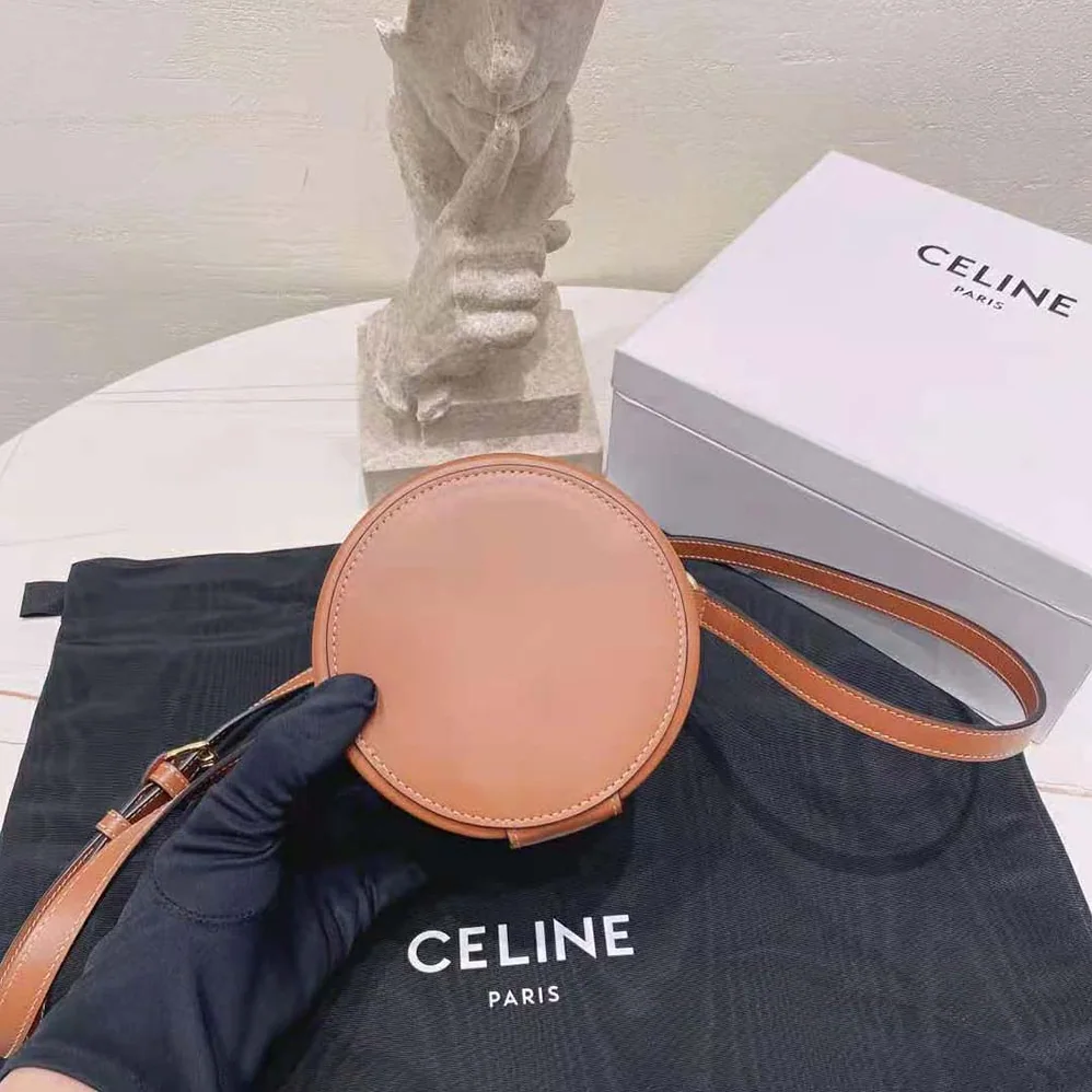 Celine Small Tambour Bag in Triomphe Canvas and Calfskin for Women in Brown
