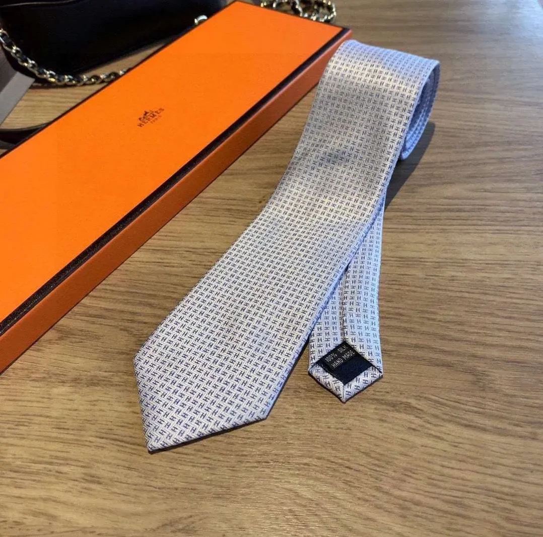 Hermes Tie 7 Faconnee New H Grey Hermes Tie 7 Faconnee New H Grey