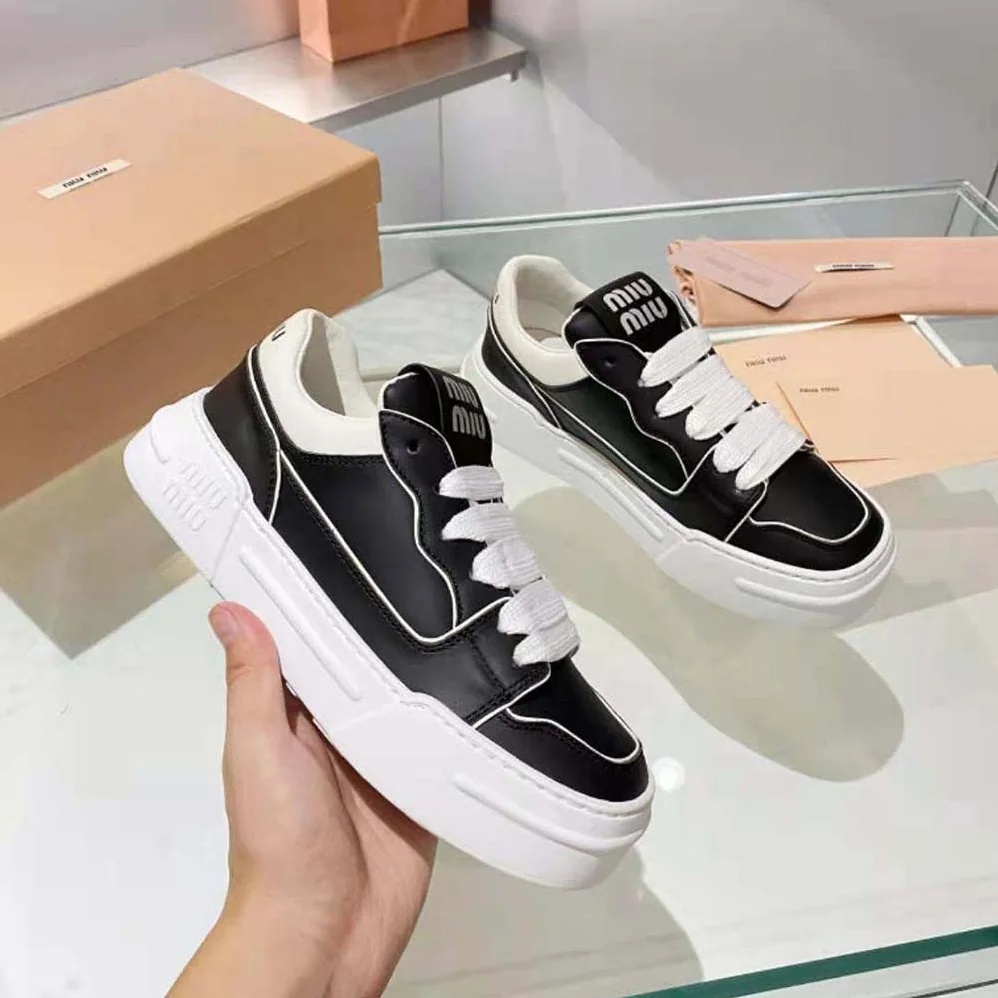 Miu Miu Leather Sneakers for Women in Black