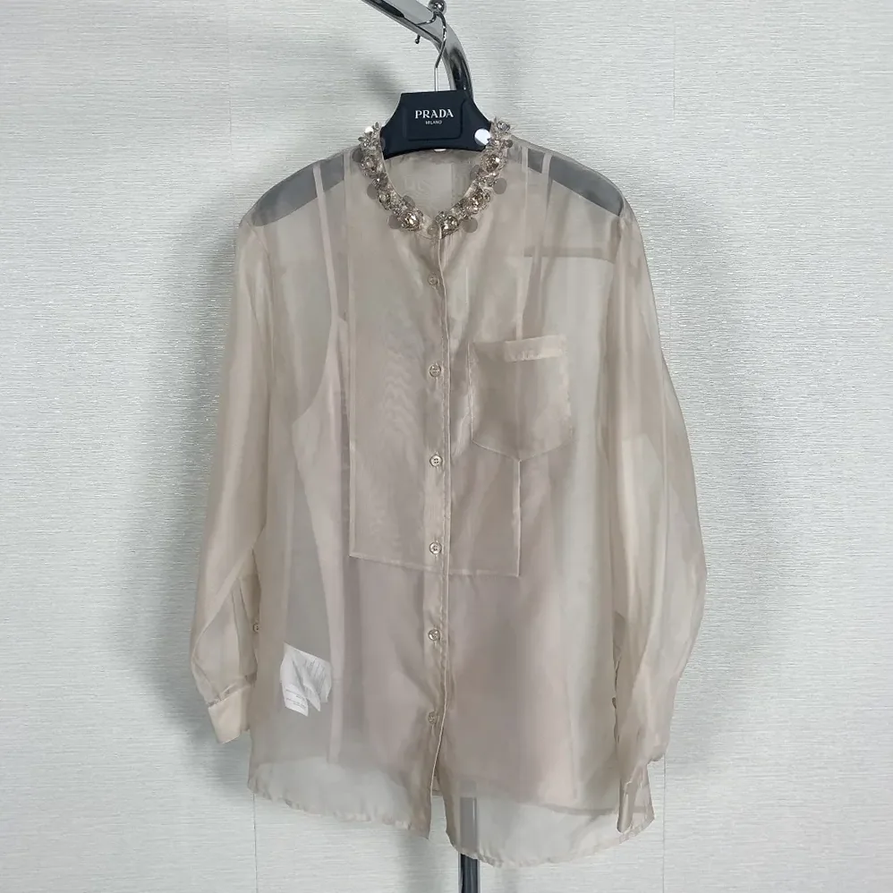 Prada Embroidered Organza Shirt for Women