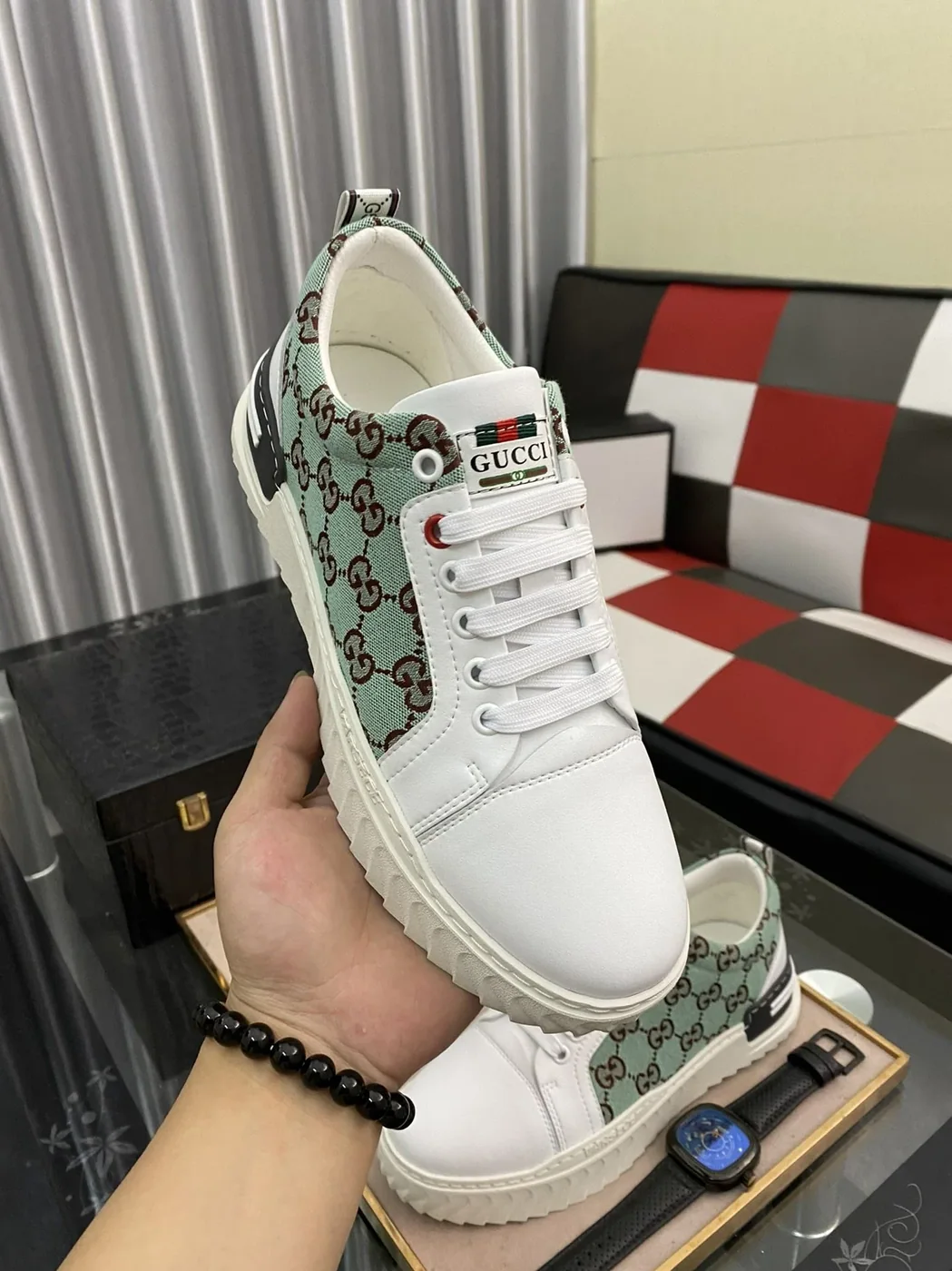Gucci GG Ace Sneaker Green And White for Men Gucci GG Ace Sneaker Green And White for Men