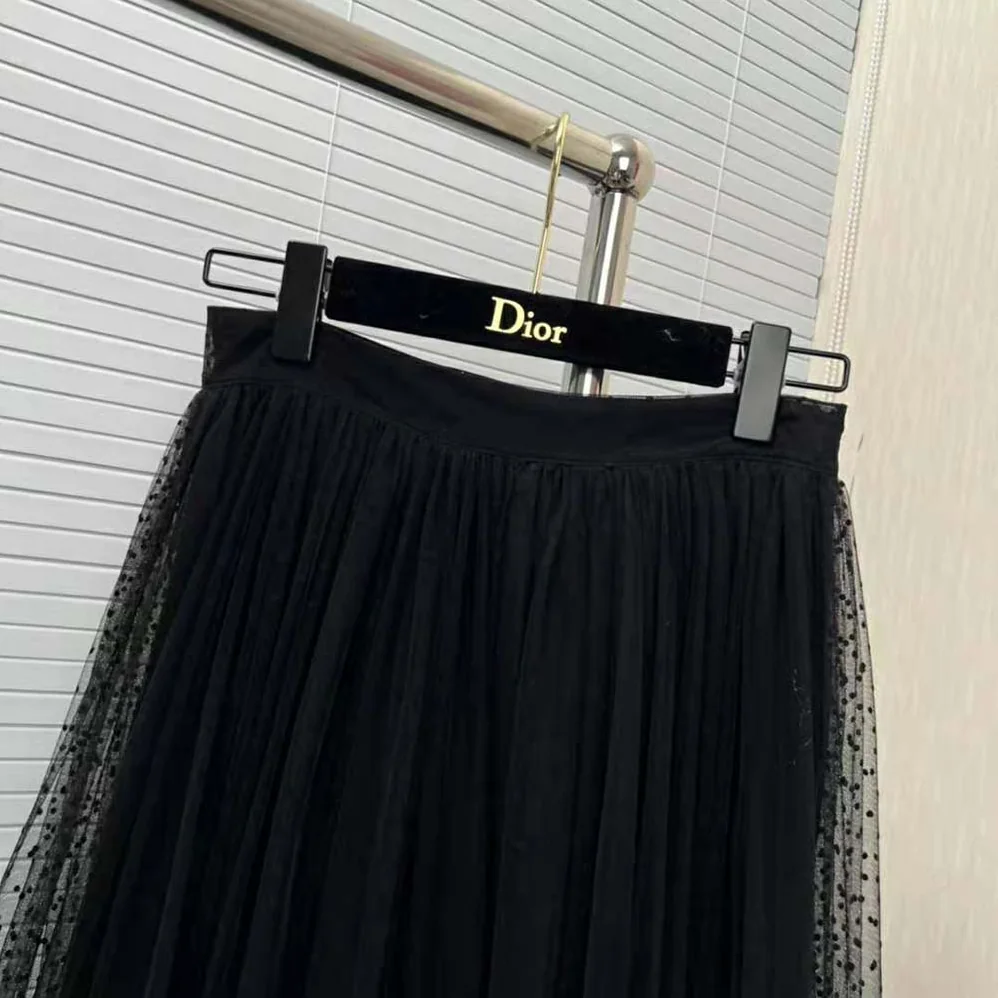 Dior Flared Mid-Length Skirt Black Plumetis Tulle for Women