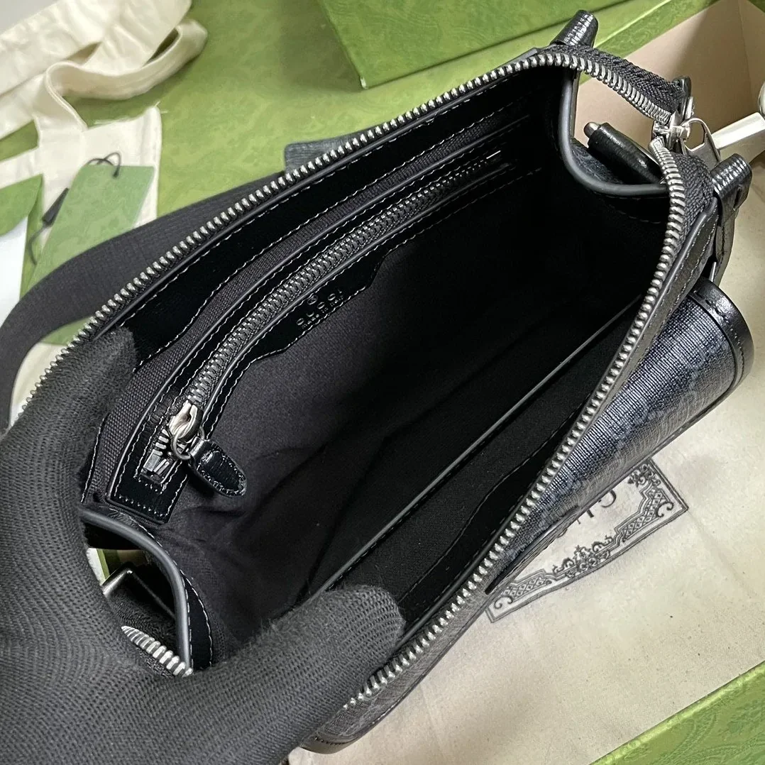 Gucci Messenger Bag With Interlocking G Black Supreme Canvas / Gucci Messenger Bag With Interlocking G Black Supreme Canvas /