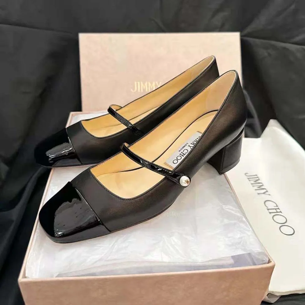 Jimmy Choo Elisa 45 Black Nappa and Patent Leather Pumps for Women Jimmy Choo Elisa 45 Black Nappa and Patent Leather Pumps for Women