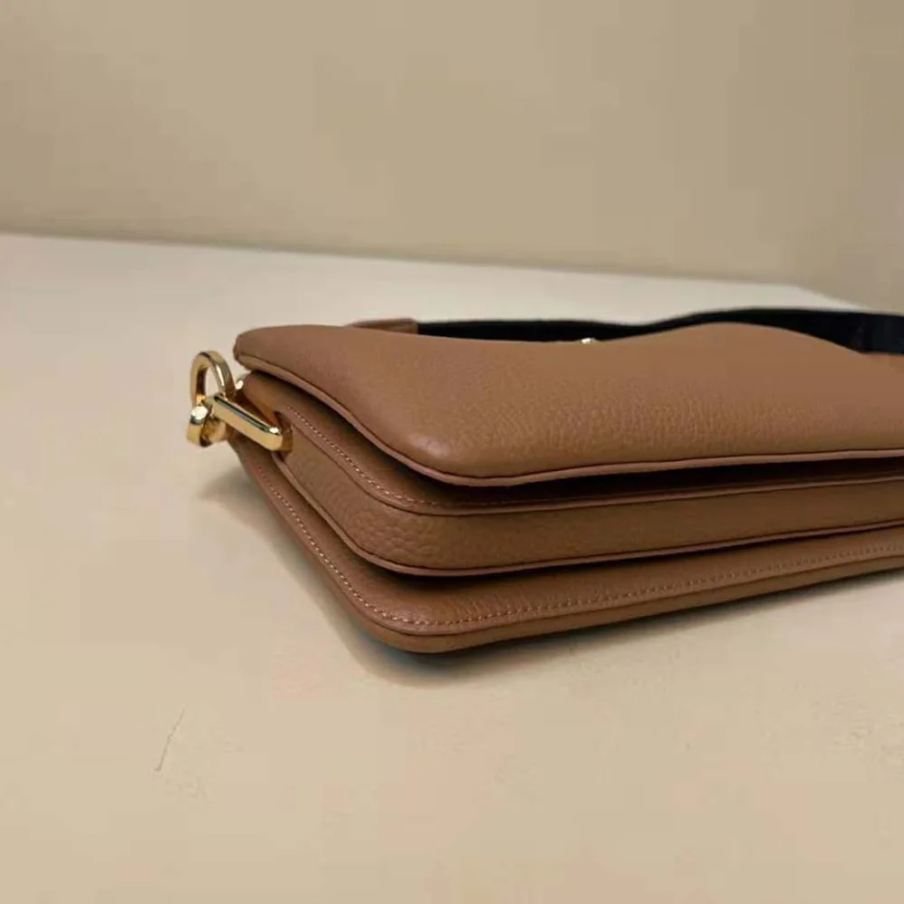Prada Leather Shoulder Bag with Metal Lettering Logo for Women in Brown