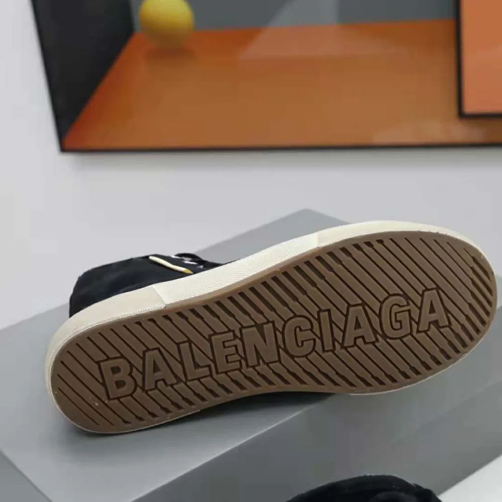 Balenciaga Paris High Top Sneaker in Black Destroyed Cotton and White Rubber for Unisex