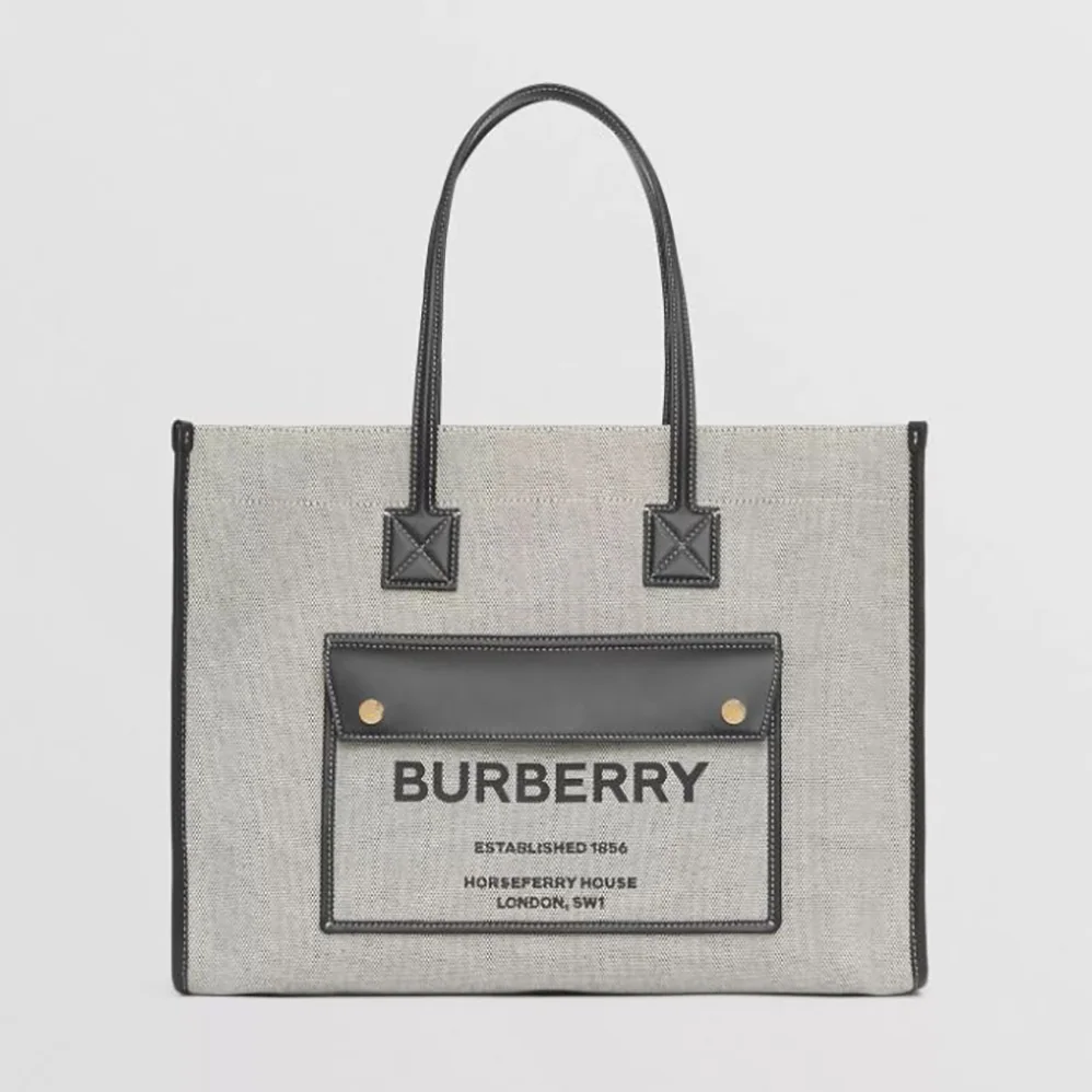 Burberry Medium Two-tone Canvas and Leather Freya Tote for Women in Black Burberry Medium Two-tone Canvas and Leather Freya Tote for Women in Black