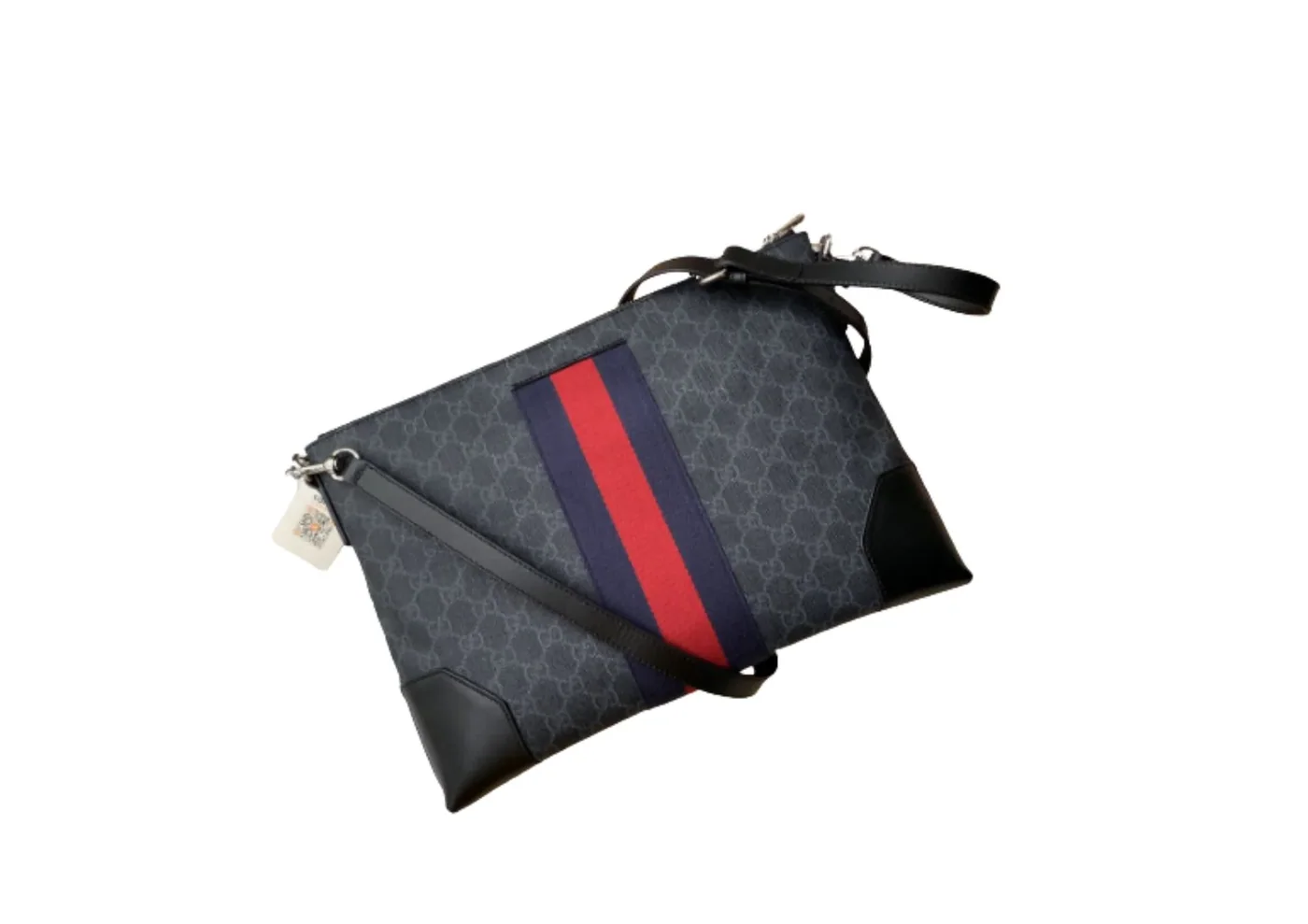 Gucci Black Messenger Black/Grey GG Supreme Canvas Blue And Red Web /