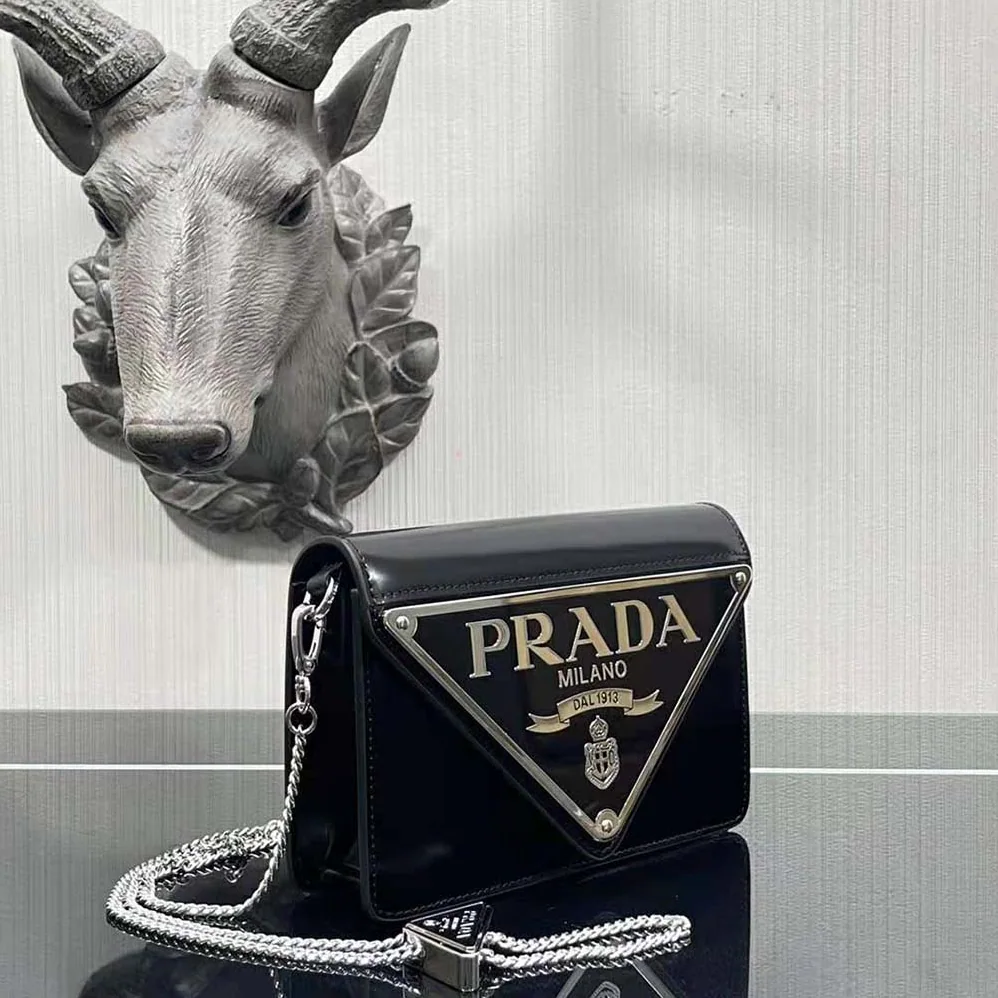 Prada Brushed Leather Shoulder Bag for Women in Black Prada Brushed Leather Shoulder Bag for Women in Black
