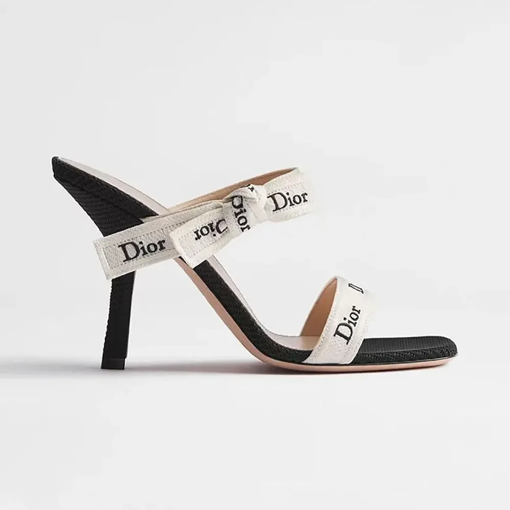 Dior Heeled Sandal with J'Adior Straps Black Embroidered Cotton for Women Dior Heeled Sandal with J'Adior Straps Black Embroidered Cotton for Women