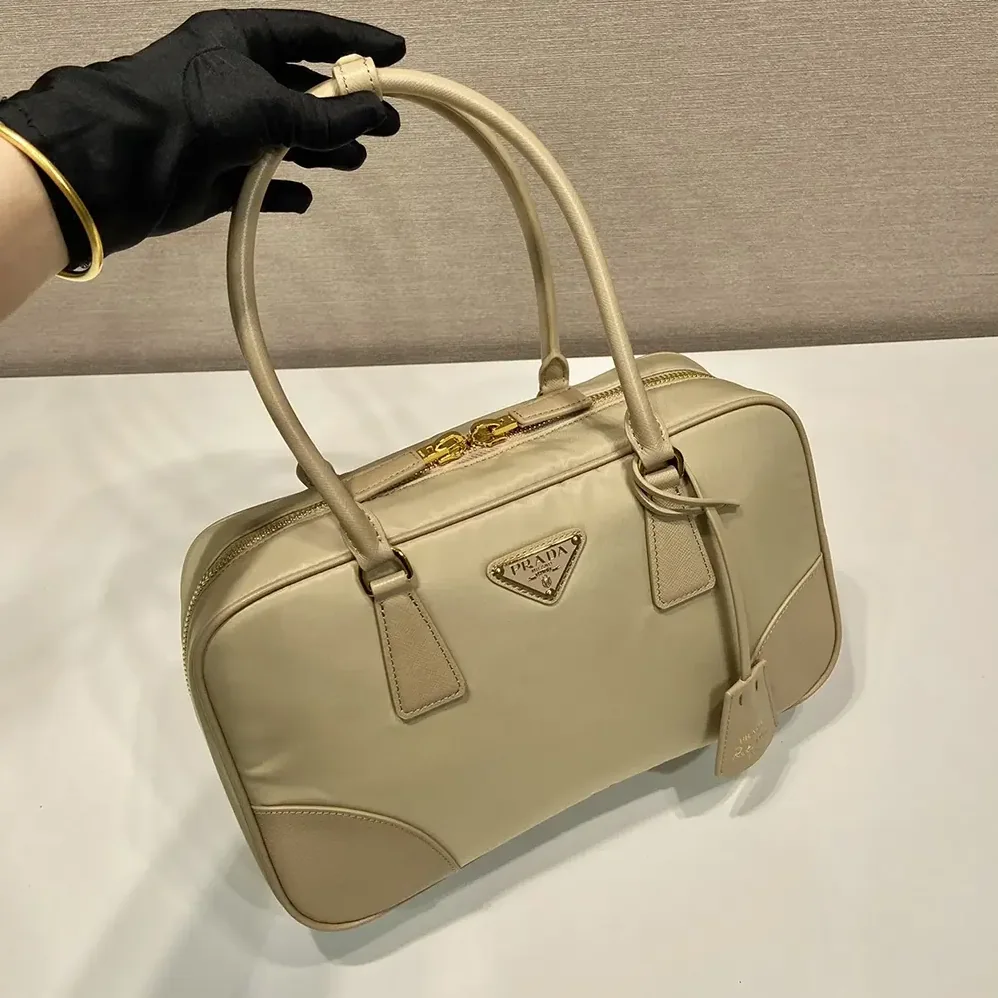 Prada Re-Edition 1978 Medium Re-Nylon and Saffiano Leather Two-handle Bag for Women in Sandy