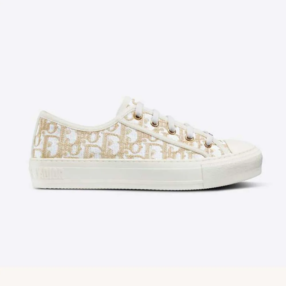 Dior Walk'N'Dior Sneaker Gold-Tone Dior Oblique Cotton with Metallic Thread Embroidery for Women Dior Walk'N'Dior Sneaker Gold-Tone Dior Oblique Cotton with Metallic Thread Embroidery for Women