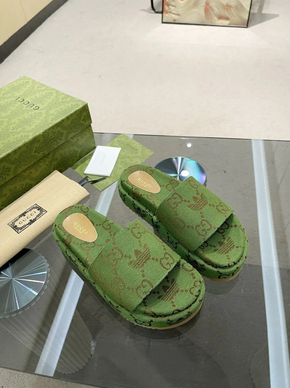 Gucci x Adidas GG Platform Sandal Green for Women Gucci x Adidas GG Platform Sandal Green for Women
