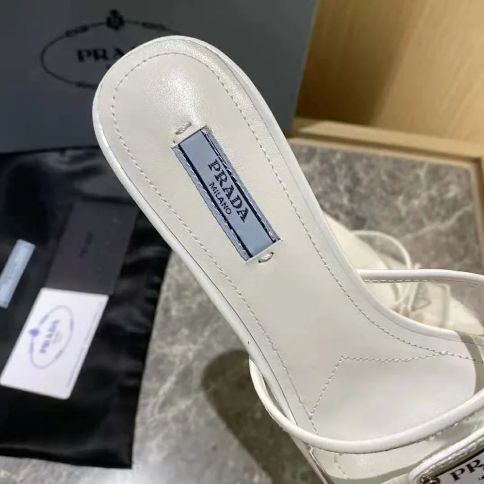 Prada Plexiglas and Patent Leather Sandals 65 mm Varnished Heel for Women in White Prada Plexiglas and Patent Leather Sandals 65 mm Varnished Heel for Women in White
