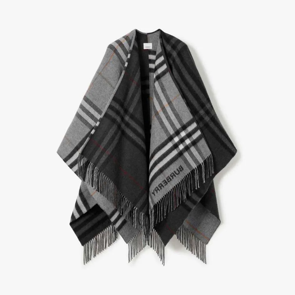 Burberry Contrast Check Wool Cashmere Jacquard Cape for Women