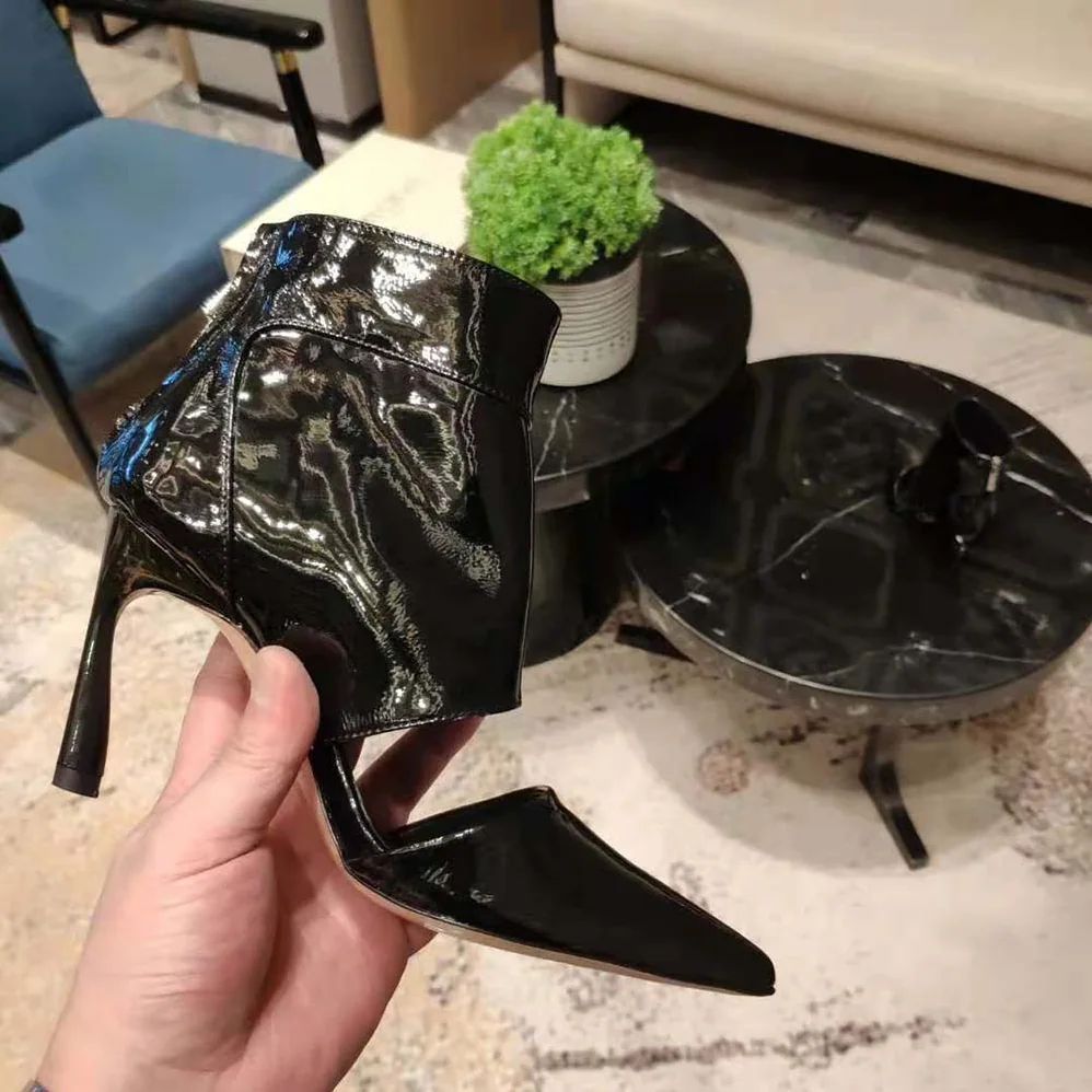 Jimmy Choo Tara 100 Black Naplack Cut Out Ankle Boots for Women Jimmy Choo Tara 100 Black Naplack Cut Out Ankle Boots for Women