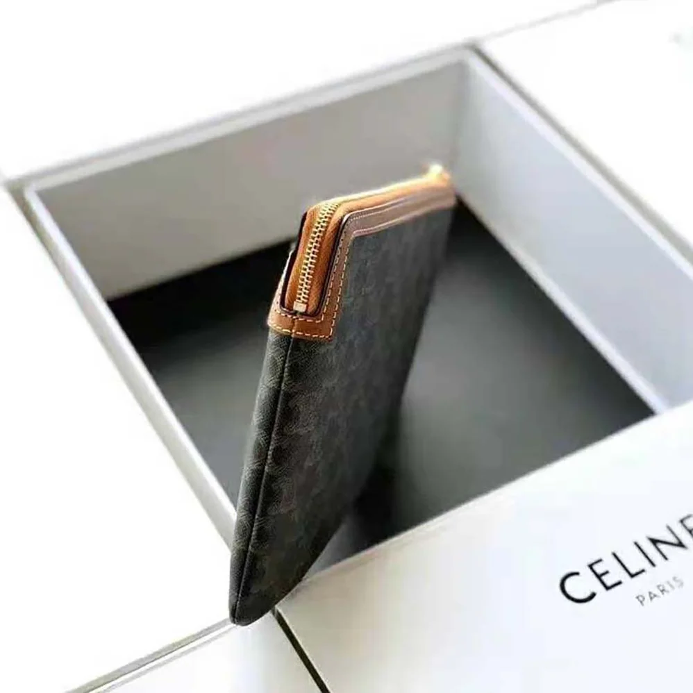 Celine Small Pouch in Triomphe Canvas and Lambskin for Women