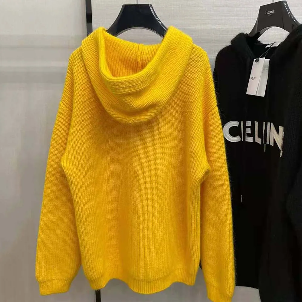 Celine Sweater with Hood in Ribbed Wool for Women in Yellow