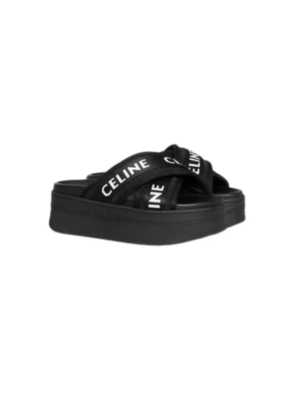 Celine Block Slide In Mesh And Textile With Celine Jacquard Black .38AB