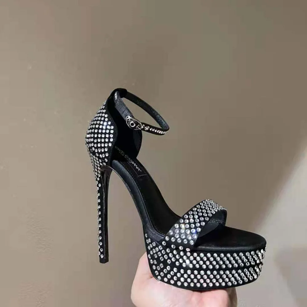 Dolce Gabbana D&G Satin Platform Sandals with Fusible Rhinestones for Women Dolce Gabbana D&G Satin Platform Sandals with Fusible Rhinestones for Women