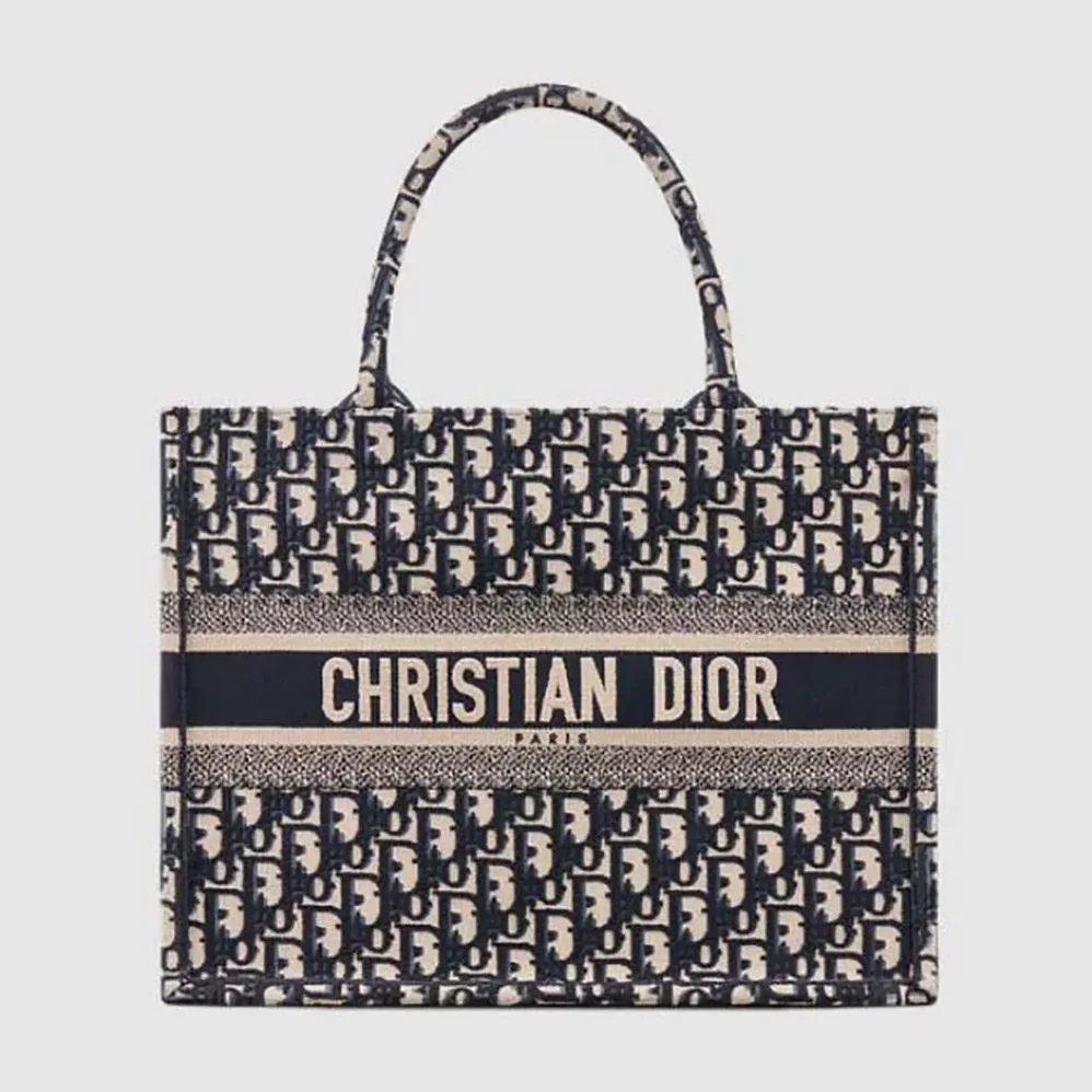Dior Medium Dior Book Tote Ecru and Blue Dior Oblique Embroidery for Women