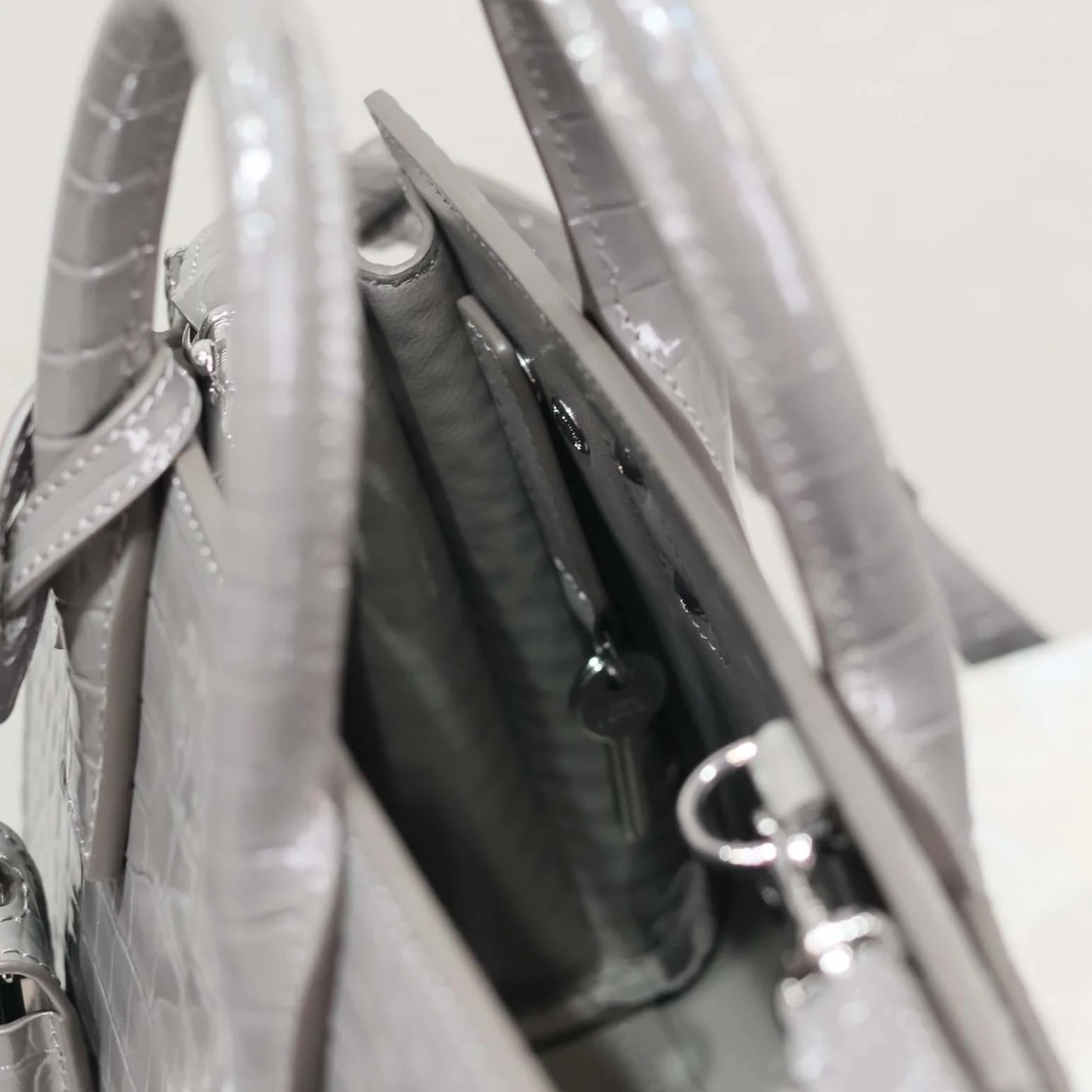 Saint Laurent YSL Sac De Jour in Crocodile Embossed Leather Nano for Women in Silver Saint Laurent YSL Sac De Jour in Crocodile Embossed Leather Nano for Women in Silver