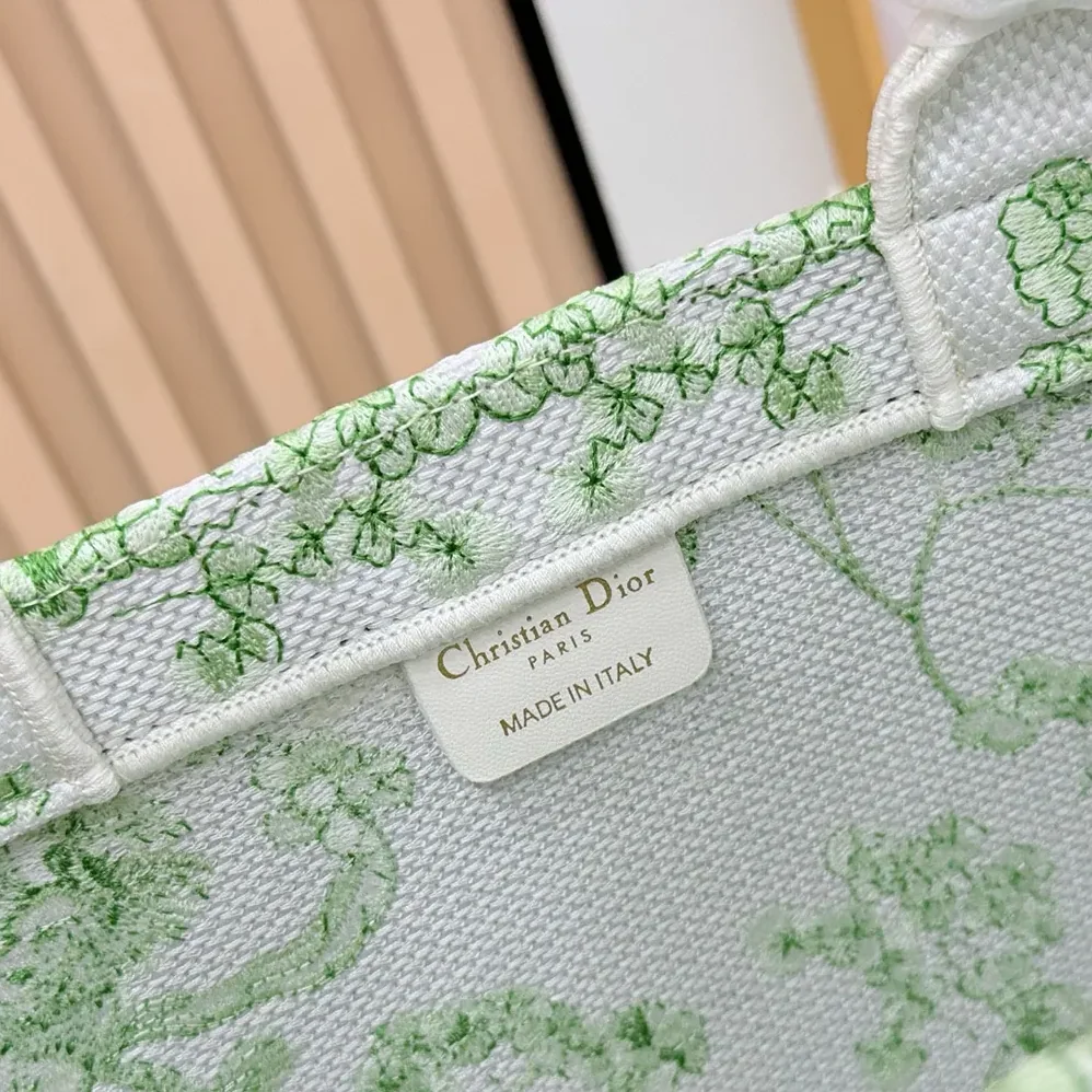 Dior Medium Dior Book Tote with Strap Green Multicolor Toile de Jouy Clover Embroidery for Women
