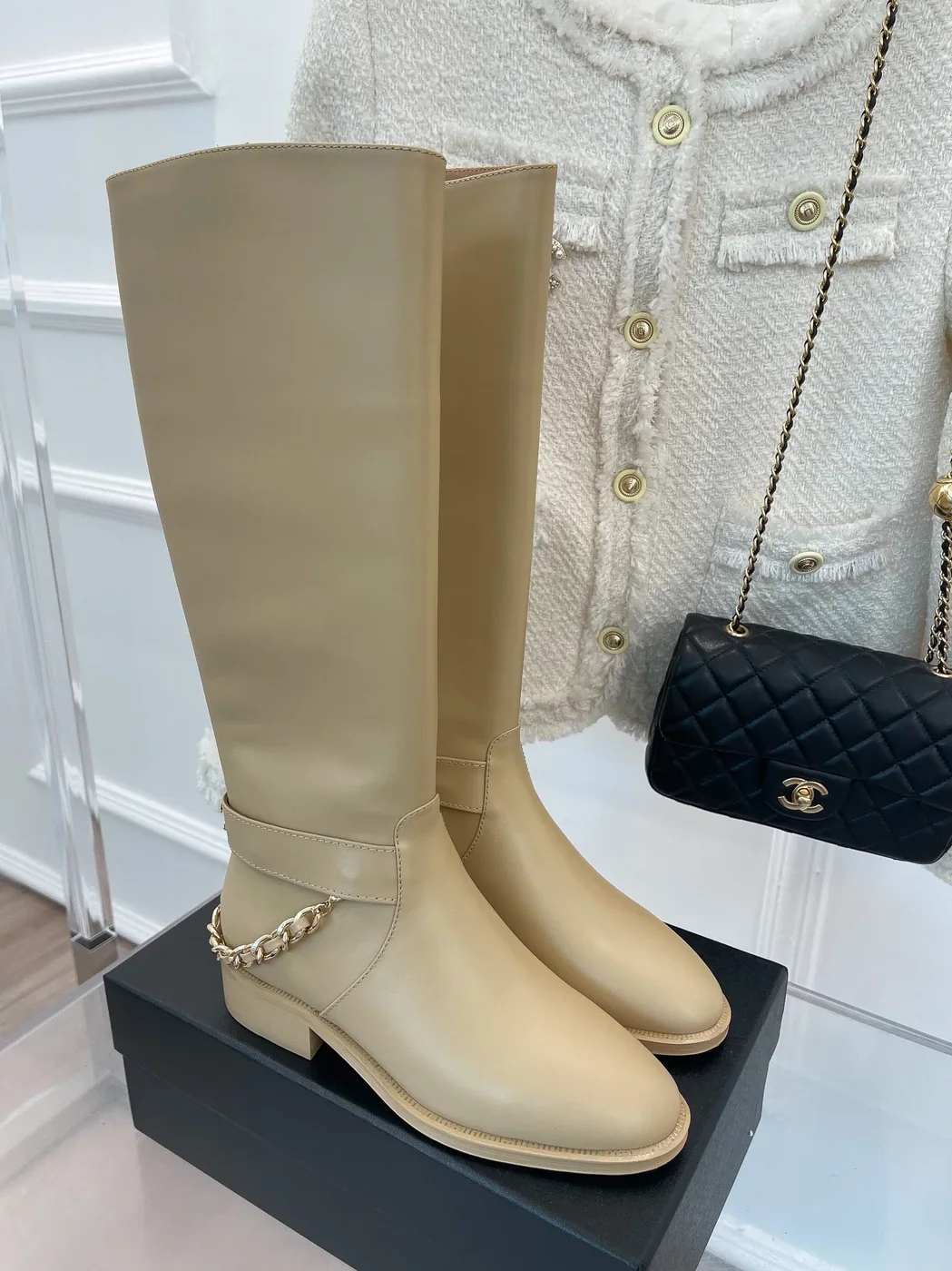Chanel Ankle Boots With Chain Beige / Chanel Ankle Boots With Chain Beige /