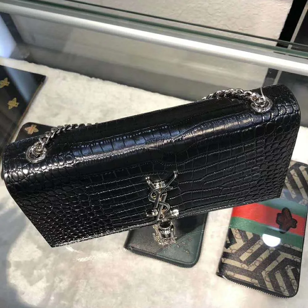 Saint Laurent YSL Kate Small Tassel Crocodile Embossed Leather for Women in Black
