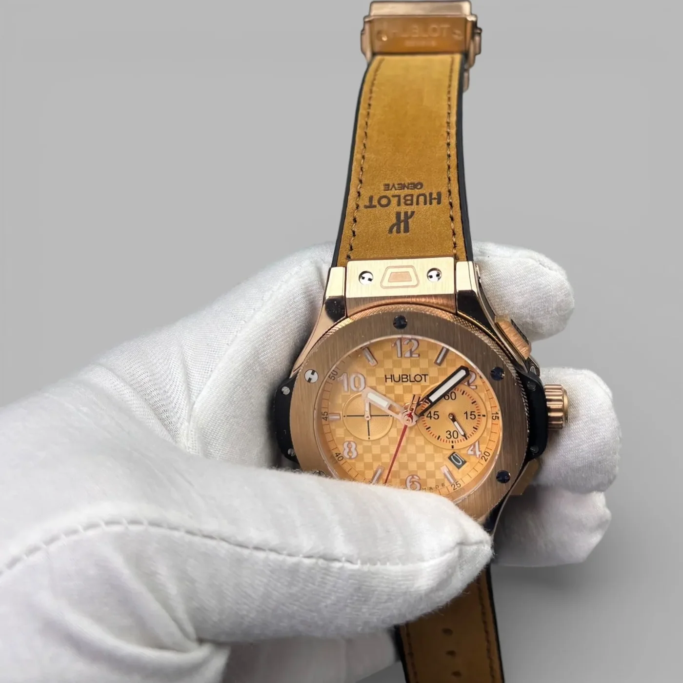 Hublot Big Bang Watch Chronograph Brown Strap Gold Dial Hublot Big Bang Watch Chronograph Brown Strap Gold Dial