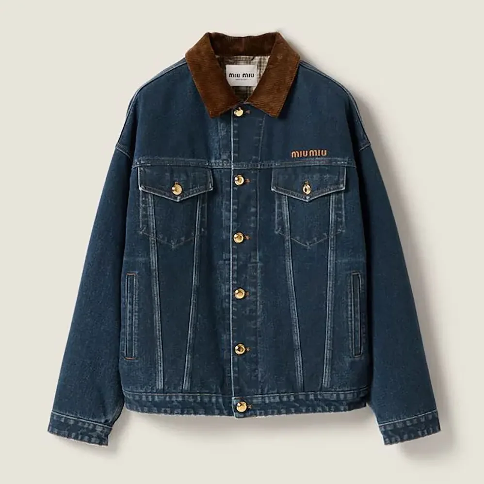 Miu Miu Flocked Denim And Velvet Blouson Jacket for Women