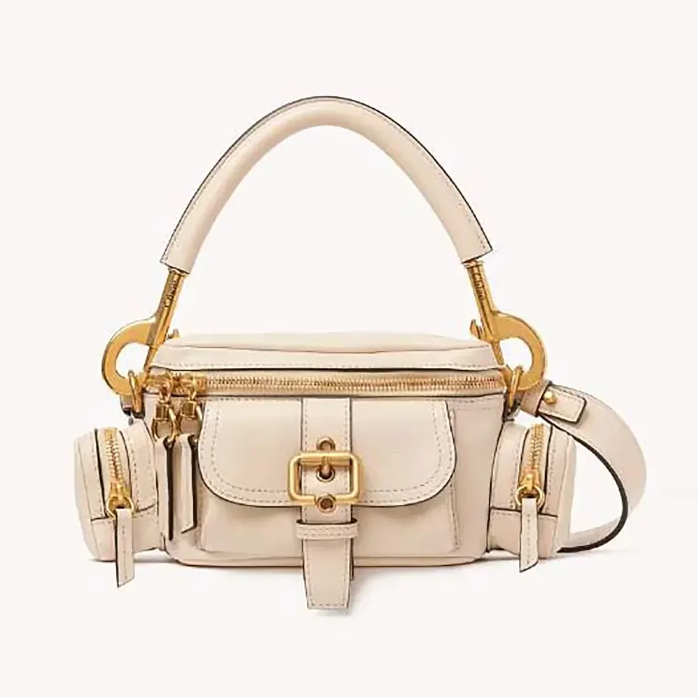 Chloe Small Camera Bag in Shiny Leather for Women in Beige