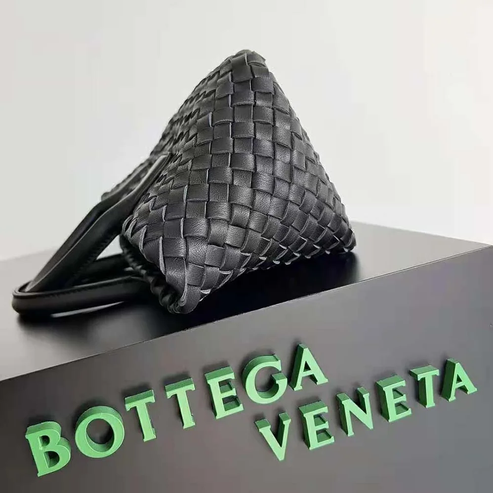 Bottega Veneta Mini Cabat Intreccio Leather Tote Bag with Detachable Strap for Women in Black Bottega Veneta Mini Cabat Intreccio Leather Tote Bag with Detachable Strap for Women in Black