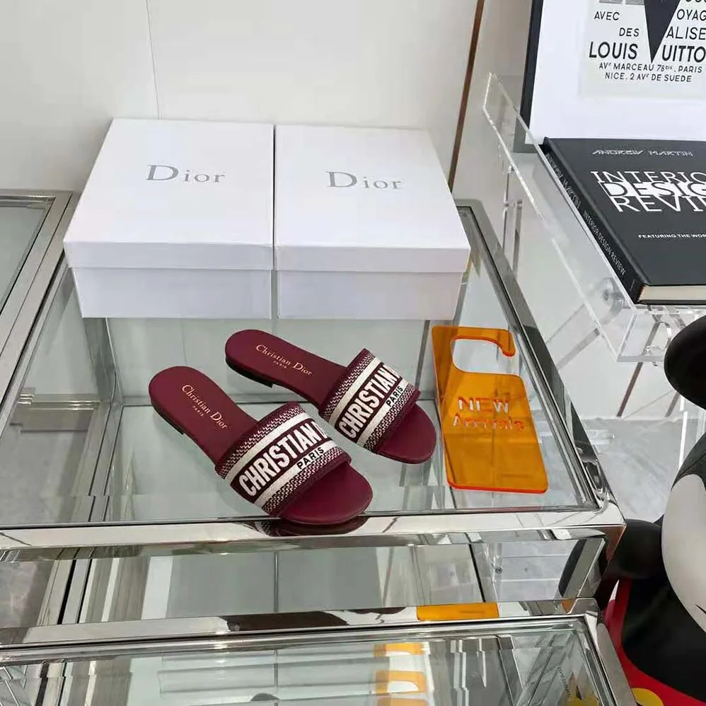 Dior Dway Slide Burgundy Embroidered Cotton for Women