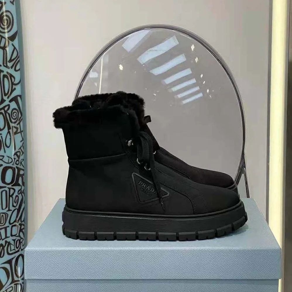 Prada Nylon Gabardine Lace-up Booties for Women in Black