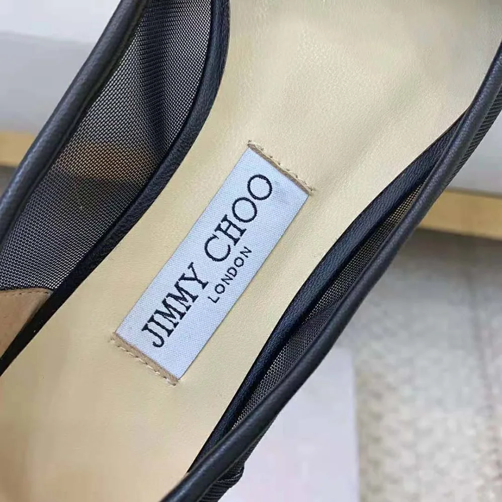 Jimmy Choo Lani Flat Black Mesh Flats with JC Monogram Leather Bow for Women Jimmy Choo Lani Flat Black Mesh Flats with JC Monogram Leather Bow for Women