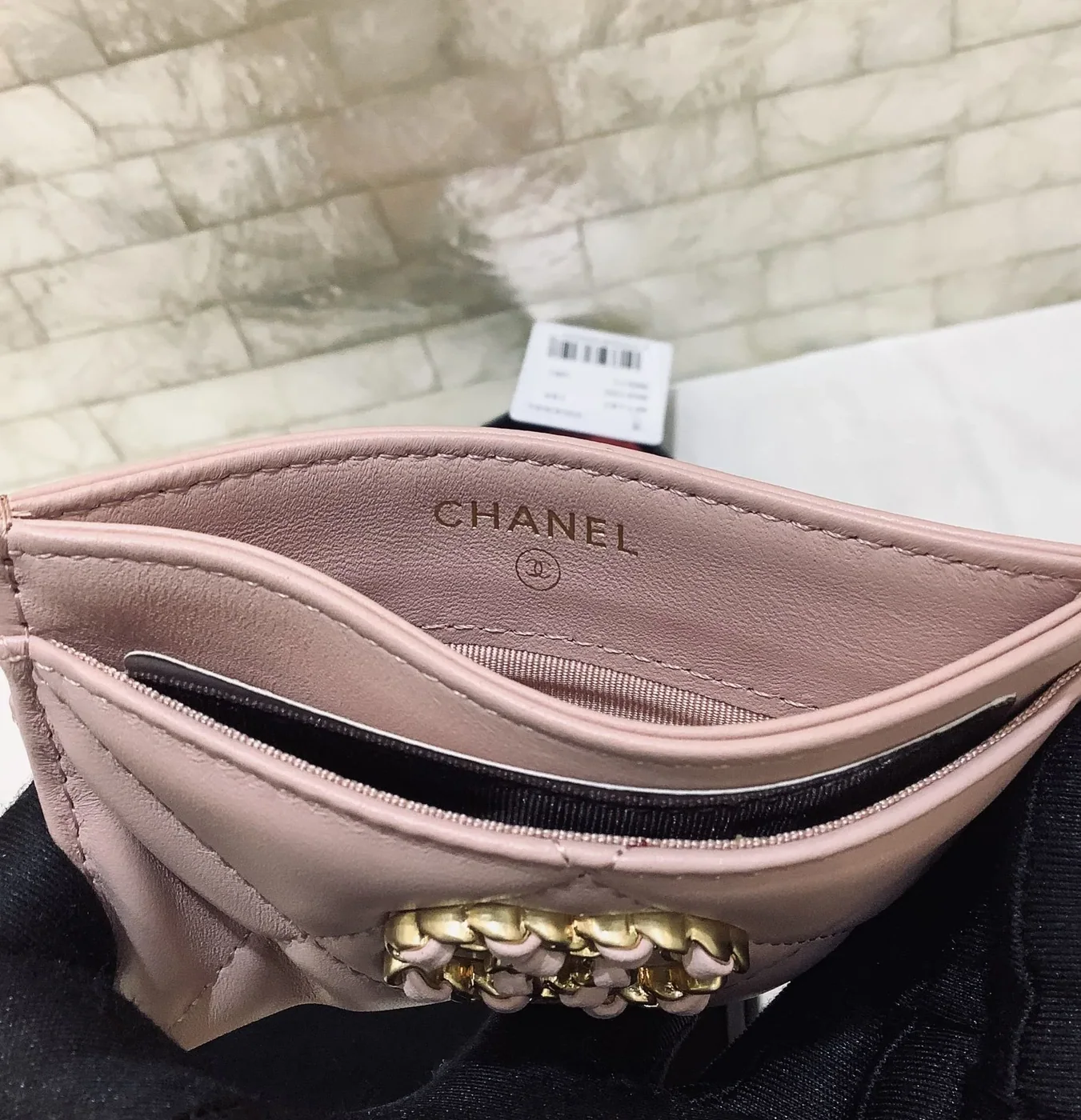 Chanel CO-CO 19 Card Holder Wallet Light Pink Gold Toned Hardware /