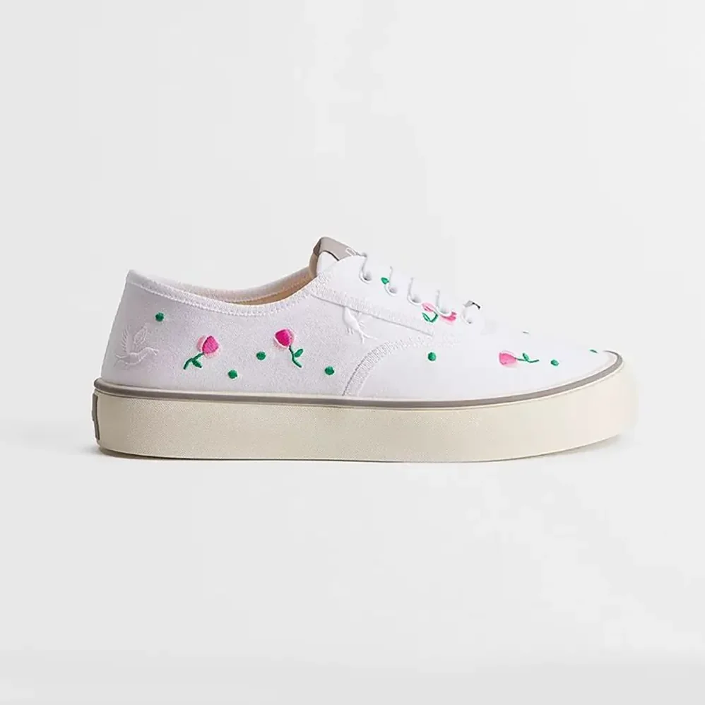Dior Saltwind Sneaker White Cotton Embroidered with Multicolor Doves & Roses Motif for Unisex