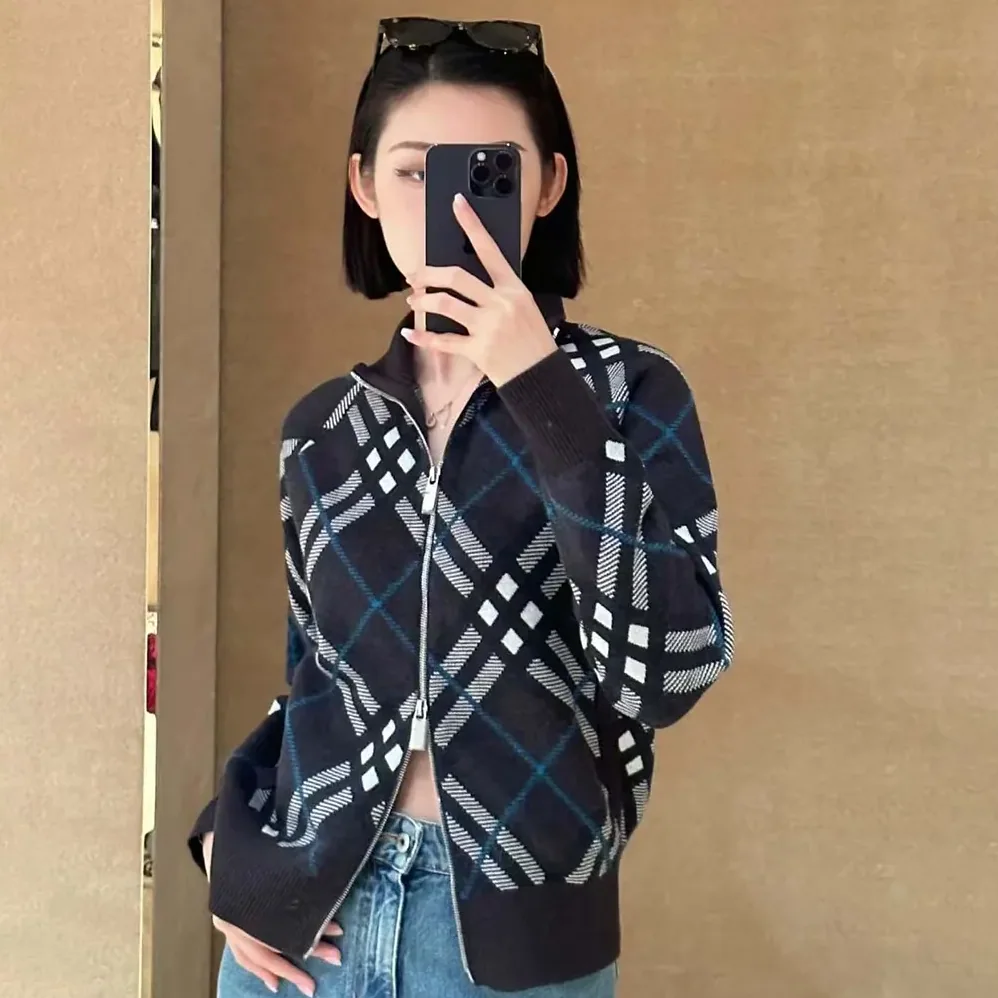 Burberry Check Wool Blend Track Jacket for Women in Black