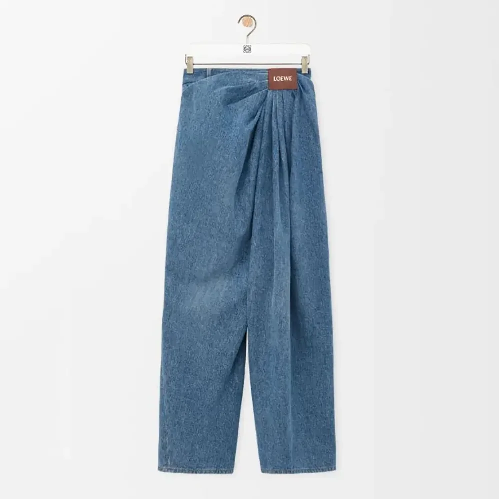 Loewe Draped Jeans In Denim for Women in Indigo Blue Loewe Draped Jeans In Denim for Women in Indigo Blue