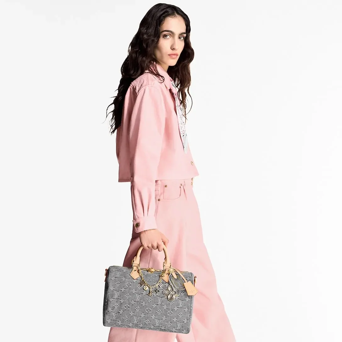 Louis Vuitton Speedy Soft 30 Top Handle Bag in Washed Gray Gold Hardware