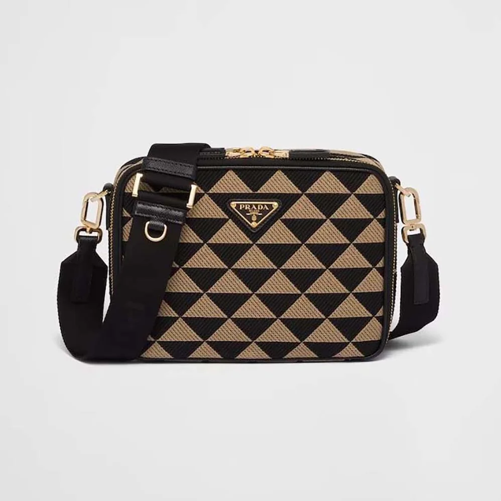 Prada Symbole Embroidered Fabric Bag for Men in Beige/Black